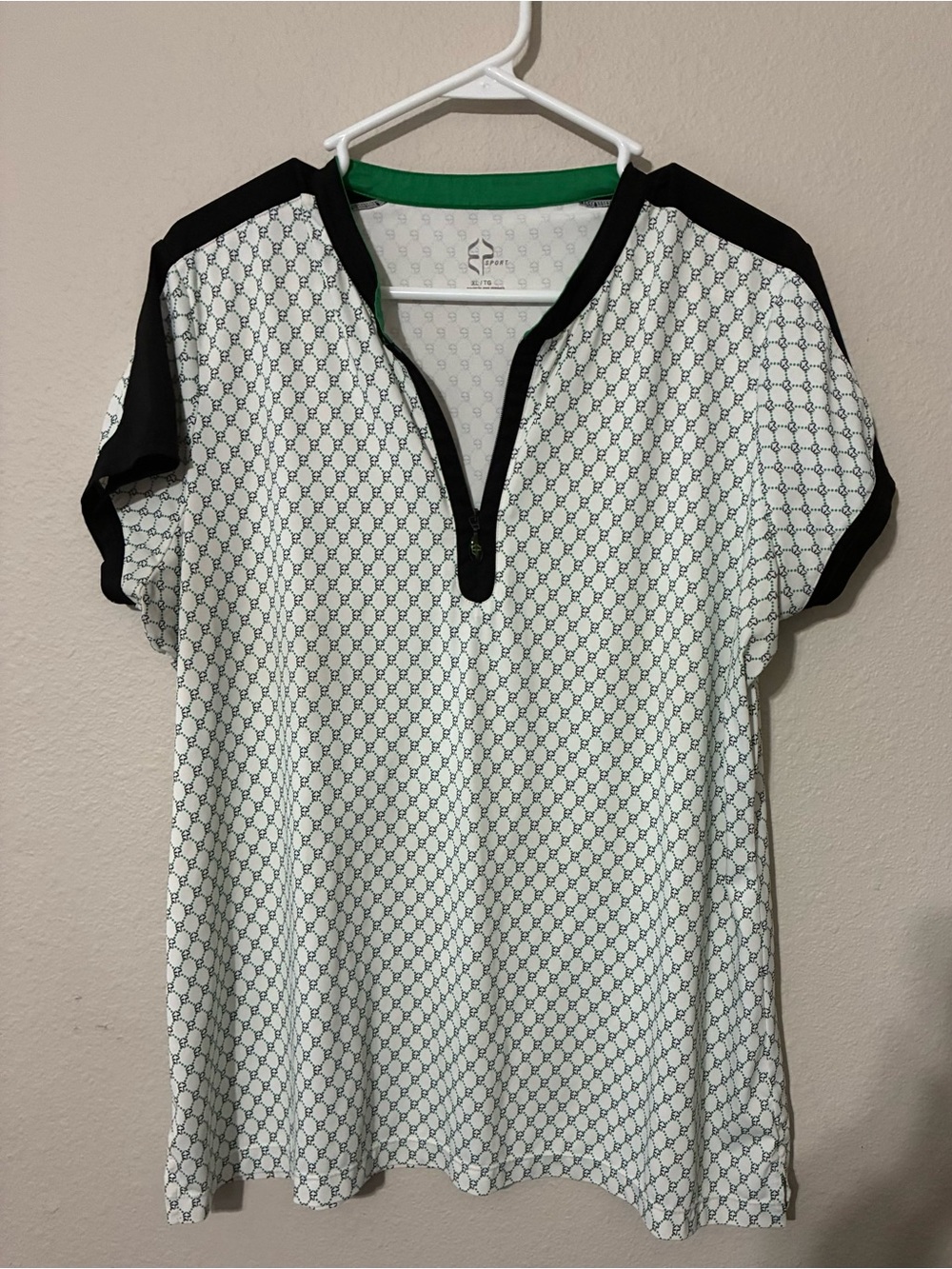 Women’s White Geo-Print Tunic with Black Trim